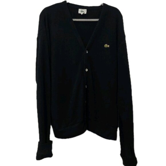 Lacoste Vintage Dark Blue Cardigan Sweater Mother of Pearl Buttons Size XL